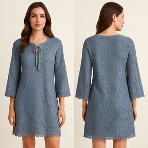 Style & Co Blue Lace Bell Sleeve Shift Dress Size M